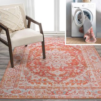 Jonathan Y Designs Asa Ornate Medallion Machine-Washable Area Rug in Orange/cream - Round at Nordstrom, Size 5Ft 0In X 5Ft 0In