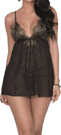 iCollection Soft Lace Cup Chiffon Babydoll In Gold / Black