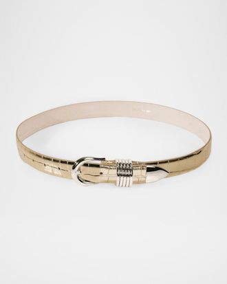 D&eacute;hanche Hollyhock Mirror Croc-Embossed Leather Belt