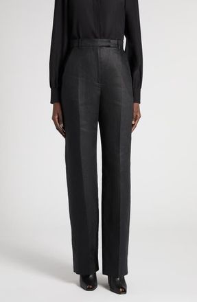 Alexander McQueen Straight Leg Linen Trousers in Black at Nordstrom, Size 40