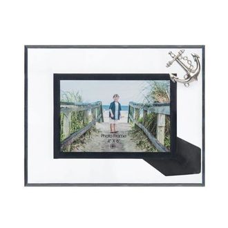 Beachcombers Glass 4X6 Photo Frame With Pewter Anchor in Black at Nordstrom, Size Medium