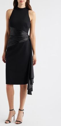 Eliza J Mixed Media High Neck Cocktail Sheath Dress in Black at Nordstrom, Size 14