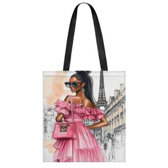 Generic Black Women In Paris E-iffel Tower Womens Tote Casual Shopping Bag Lightweight Shoulder Bags Hobos Handbag for Work Travel Daily 35x40cm