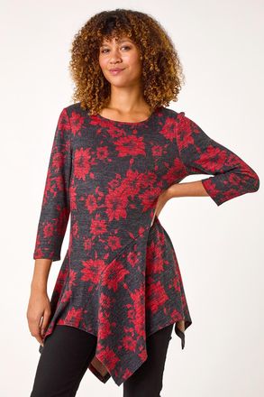 Roman Floral Print Hanky Hem Tunic Top