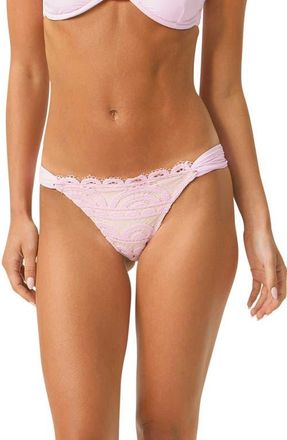 PQ Swim Fanned Lace Front Bikini Bottoms in Rose at Nordstrom, Size Medium