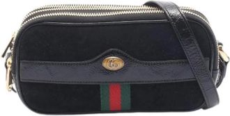 Gucci Pre-owned Double G Su&egrave;de Patent Lederen Schoudertas - Dames - Vintage Schoudertas - Zwart - ONE Size - Su&egrave;de - Vintage
