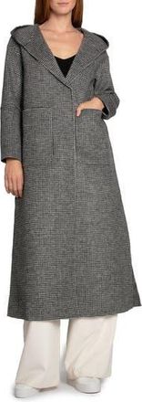 Belle & Bloom Walk My Way Wool Blend Hooded Coat in Black/white at Nordstrom Rack, Size X-Small