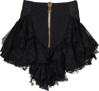 Balmain zip-up asymmetric skirt - women - Polyamide/Cotton - 38 - Black
