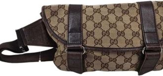 Gucci Beige Brown Gg Canvas Leather Fanny Pack Sling Bag (Pre-Owned)