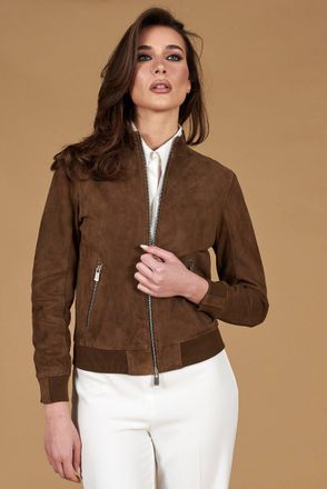 D'Arienzo Bomber in pelle camoscio fango colletto coreana DArienzo, Seleziona Taglia XXL, Colore Fango