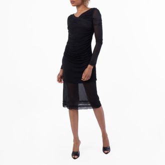 Ferragamo Sheer-Panels Draped Midi Dress, Brand Size 44 ( US Size 10 )