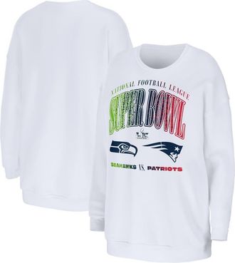 WEAR by Erin Andrews Womens WEAR by Erin Andrews White New England Patriots vs. Seattle Seahawks Super Bowl LX Matchup Sweatshirt at Nordstrom, Size Medium