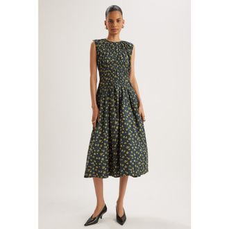 Merlette Villard Floral Print Dress in Lemon Navy Floral Print at Nordstrom, Size 10
