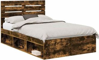 vidaXL Bed Frame Smoked Oak 135 x 190 cm Solid Pine Wood vidaXL