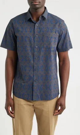 Pendleton Shoreline Short Sleeve Cotton Button-Up Shirt in Echo Bay Navy at Nordstrom, Size Xx-Large