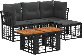 vidaXL Conjunto De Sof&aacute;s De Jard&iacute;n 5 Uds. Negro Y Gris Oscuro Vidaxl