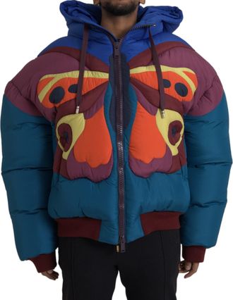 Dolce & Gabbana Multicolor Butterfly Hooded Puffer Mens Jacket