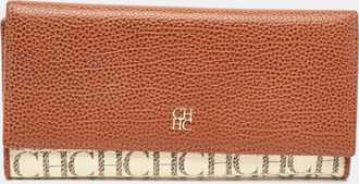Carolina Herrera Brown/white Monogram Leather Flap Continental Wallet