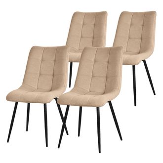 ML Design Ml-design - Juego De 4 Sillas De Comedor Marr&oacute;n Claro Asiento Acolchado Para Cocina O Sal&oacute;n Con Funda De Tela Y Patas De Acero Negro Sill&oacute;n Tapizado S