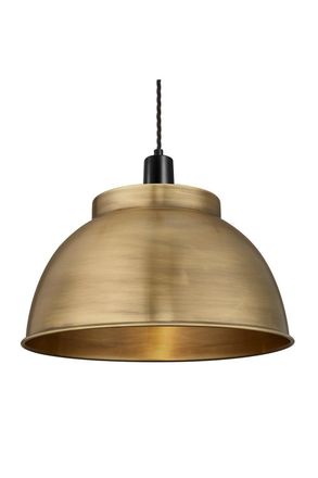 Industville Sleek Dome Pendant, 17 Inch, Brass, Black Holder in Bronze