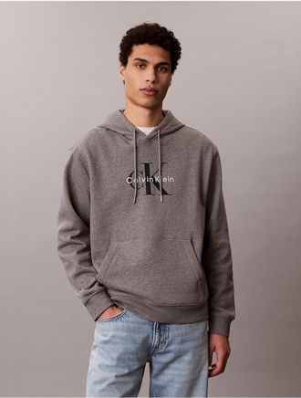 Calvin Klein Jeans Calvin Klein Mens Monologo Fleece Hoodie - Medium Grey - 2XL