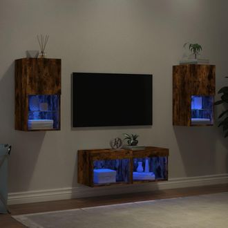 vidaXL Vidaxl - Muebles De Tv De Pared Con Luces Led 4 Piezas Roble Ahumado