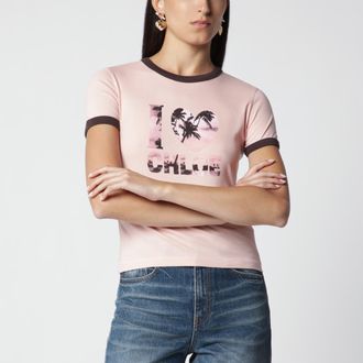 Chlo&eacute; T-shirt rosa in cotone con stampa logo