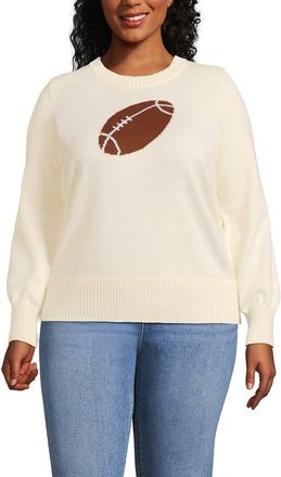 Lands End Plus Size Drifter Sports Icon Sweater in Football/fresh Ivory at Nordstrom, Size 3X