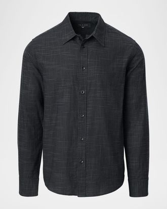 Rag & Bone Mens Tomlin Cotton Crosshatch Button-Down Shirt