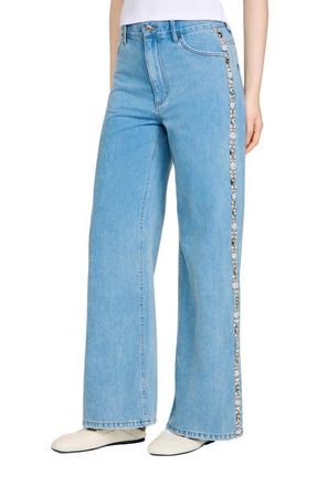 Sandro Faded straight-leg rhinestone jeans in Blue Jean at Nordstrom, Size 38 Eu
