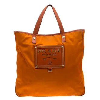 Prada Pre-Owned Nylon Leather Tote Bag for Women in Orange