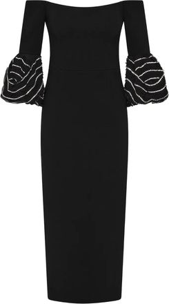 Rebecca Vallance Bellatrix off-shoulder midi-jurk met ruches - Zwart