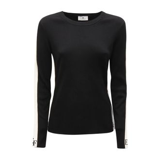 Elisabetta Franchi Round-neck Knitwear, female, Black, Size: L Maglia Tricot WO Sweater