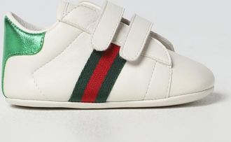 Gucci Sneakers da bambino in pelle con nastro Web e chiusura a strappo