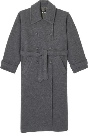 A.P.C. Lange Grijze Jas met Knopen - Dames - Jas met riem - Grijs - XS - Wol - Jassen