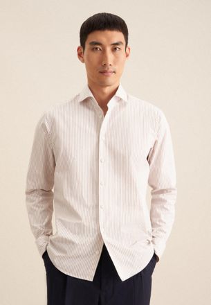 Seidensticker Businesshemd SEIDENSTICKER Schwarze Rose, Herren, Gr. M40, normale &Auml;rmell&auml;ngen, beige (sand), 100% Baumwolle, gestreift, regular fit, 2-Knopf-Manschet