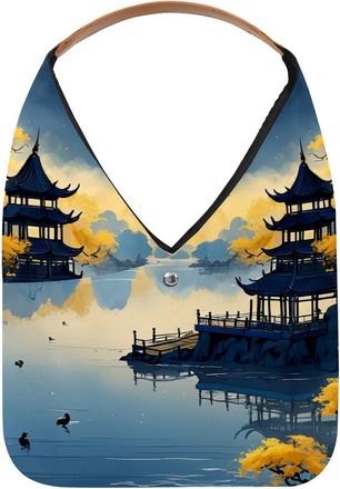 Generic Night Lake View Reusable Lightweight Grocery Bags - Foldable Into Compact Pouch, Washable & Sturdy, Multipurpose for Shopping and Travel