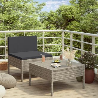 vidaXL Set De Muebles De Jard&iacute;n 2 Pzas Y Cojines Rat&aacute;n Sint&eacute;tico Gris Vidaxl