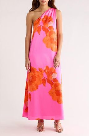 Sugarlips Glena Floral One-Shoulder Maxi Dress in Pink-Orange-Multi at Nordstrom, Size X-Large