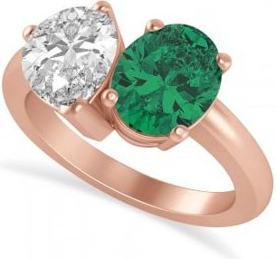 Allurez Oval/Pear Diamond & Emerald Toi et Moi Ring 18k Rose Gold (4.50ct)
