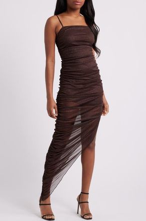 Jump Apparel Glitter Matte Ruched Jersey Dress in Chocolate at Nordstrom, Size X-Large
