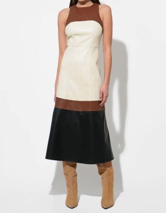 THML Clothing Sleeveless Faux Leather Midi Dress In Colorblock