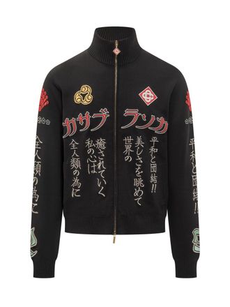 Casablanca Casablanca Black Cardigan With Multicolor Japanese Embroidery