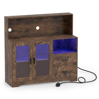 Costway Costway Wine Bar Cabinet LED Lights & Charging Station in Brown