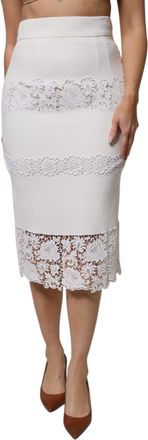 Dolce & Gabbana White Floral Lace High Waist Pencil Cut Womens Skirt (Pre-Owned)