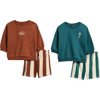Next Kids 4-Pack Assorted Sweatshirts & Shorts Set in Brown/green at Nordstrom, Size 1.5-2Y