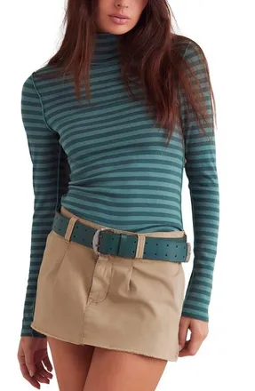 Free People Good Good Stripe Turtleneck Top in Rainforest Combo at Nordstrom, Size Small
