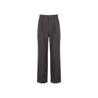 Danton Straight Trousers, male, Gray, Size: W42 C/N Twill Double Pleated Easy Pants
