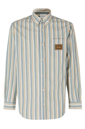 Dr&ocirc;le de Monsieur Aqua Green Striped Patch-Pocket Cotton Casual Shirt