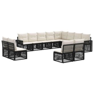 vidaXL Conjunto De Sof&aacute;s De Jard&iacute;n 12 Pcs Negro Y Blanco Crema Vidaxl